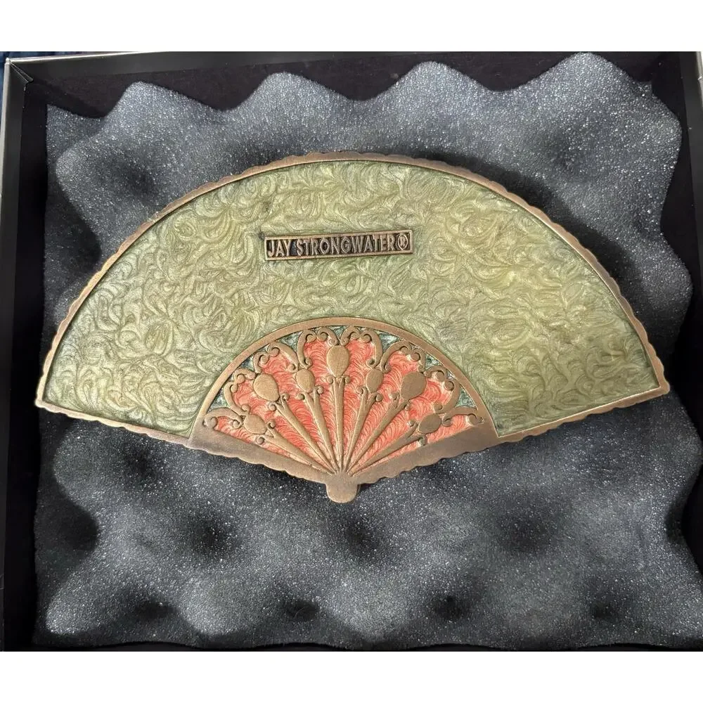 Jay Strongwater Fan Philomena Trinket Box Enameled & Jeweled Chinese Oriental - Picture 3 of 13